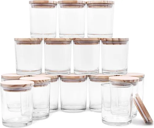 Miniatura 20 de SHOWIN Tarros gruesos para hacer velas, 16 unidades, tarros vacíos de 7 onzas con tapas de madera para hacer velas, contenedor de muestra