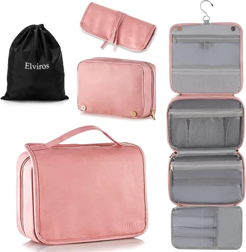 Miniatura 10 de Elviros Neceser colgante para hombres y mujeres, 3 en 1, organizador de viaje grande impermeable de piel sintética, bolsa de maquillaje dopp kit