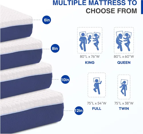 Miniatura 8 de Gelsea Colchón tamaño individual de 6 pulgadas, colchón de espuma viscoelástica de gel firme en una caja, soporte firme de espalda para alivio