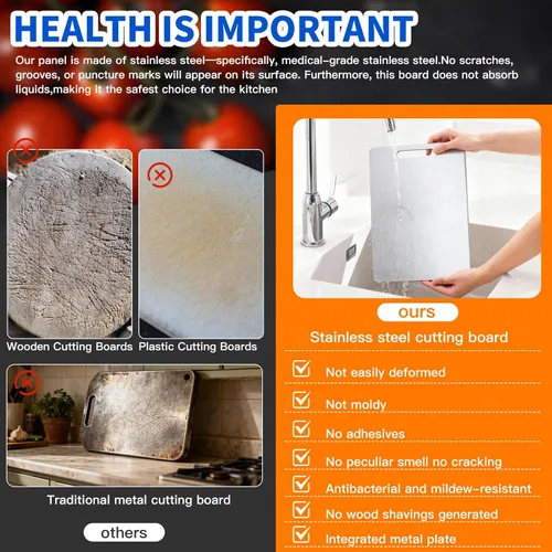 Miniatura 3 de Juego de 3 tablas de cortar de titanio para cocina, tablas de cortar de doble cara de metal de grado alimenticio para encimera de cocina, carne