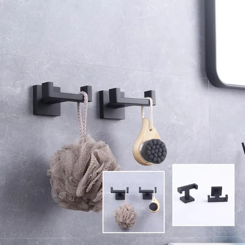 Miniatura 9 de GERZWY Gancho doble para toallas de baño negro mate de acero inoxidable para abrigo/bata para baño, cocina, estilo moderno de hotel, montado