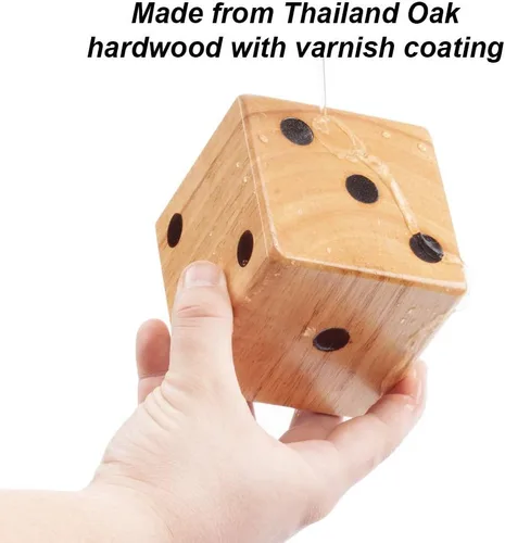 Miniatura 3 de GSE Games & Sports Expert Juego de dados gigantes de roble prémium de 3.5 pulgadas con cubo y tarjeta de puntuación Yardzee y Farkle. Juego