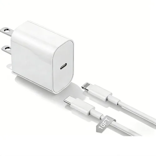 Cargador de iPhone de carga rápida de 10 pies, bloque de cargador tipo C y cable largo USB C a Lightning, enchufe de pared USBC adaptador de