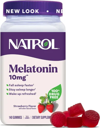 Miniatura 10 de Natrol Gomitas de melatonina de 10 mg, apoyo para dormir para adultos, suplementos de melatonina para dormir, 90 gomitas con sabor a fresa