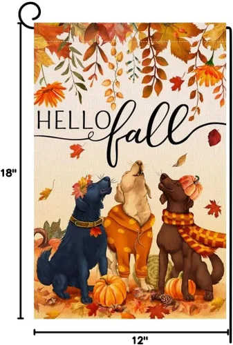 Miniatura 8 de BLKWHT Bandera de jardín de perros de otoño de 12 x 18 pulgadas, vertical, de doble cara, hojas de otoño, Acción de Gracias, vacaciones, Naranja