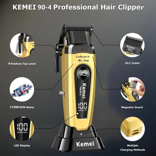 Miniatura 4 de KEMEI 90-4 - Cortadora de cabello profesional para hombres, cortapelos de 11500 RPM con pantalla LED, cortapelos inalámbricos con cuchilla DLC