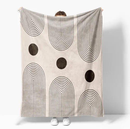 Manta moderna abstracta de color negro y beige, manta bohemia de franela de doble cara, adecuada para adultos y niños en el sofá, automóvil, siesta