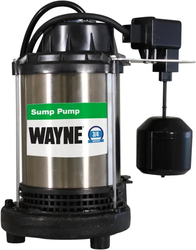 Wayne 3/4 HP Bomba sumergible de hierro fundido y acero inoxidable de servicio pesado con NUEVO interruptor - Elimina hasta 5,490 galones de agua