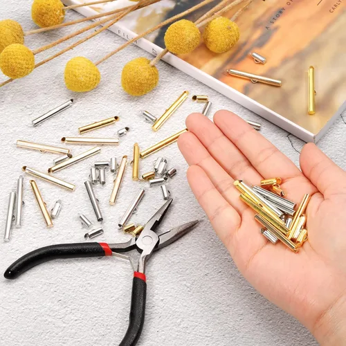 Miniatura 5 de uxcell 150 cierres deslizantes en los extremos, extremos deslizantes de bolas de tubo de 0.98 pulgadas para múltiples hebras de manualidades