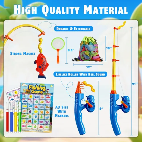 Miniatura 3 de CozyBomB™ - Juego de juguetes magnéticos de pesca para niños Juego de mesa de agua, bañera, piscina para niños, caña de pescar, red, peces