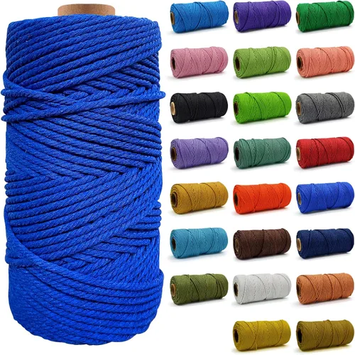 Miniatura 33 de Cuerda de Algodón 8mm x 20 Yardas - Cuerda de Macramé Natural Sin Blanquear - Cuerda de Algodón Trenzada de 3 Hilos para Colgar en la Pared, Blanco