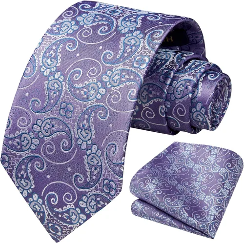 Miniatura 149 de HISDERN Corbatas para hombre, corbata de cachemira y bolsillo cuadrado tejido clásico floral para hombre, corbata de fiesta de boda