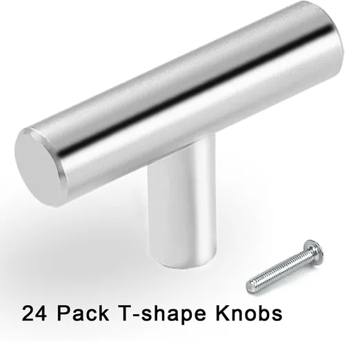 Miniatura 6 de Paquete de 24 pomos para gabinete, tiradores de gabinete con barra en T, manijas modernas para cajones de cocina, accesorios de gabinete con plateado