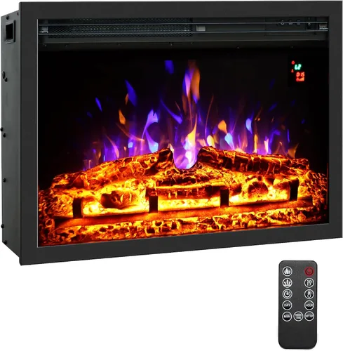 Insertos de chimenea eléctrica de 24.5 pulgadas, brillo ajustable, termostato y temporizador, protección contra sobrecalentamiento, 750/1500 W
