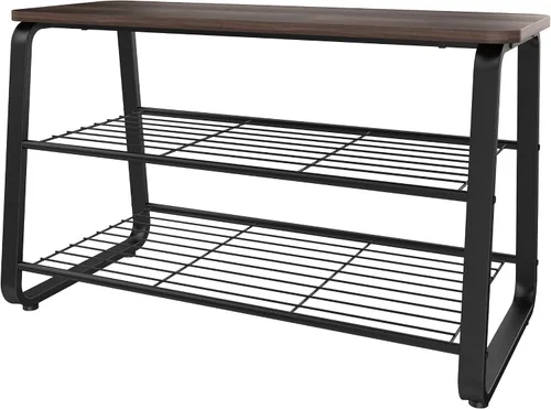 Miniatura 6 de ClosetMaid Zapatero de 3 niveles, marco de metal, estantes de alambre, asiento de madera, entrada, pasillo, sala de estar, organizador de vestíbulo