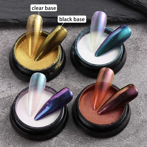 Miniatura 3 de Polvo de uñas cromado camaleón, 10 cajas de polvo cromado Aurora rosa morado, polvo de uñas holográfico dorado y plateado, pigmento espejo metálico