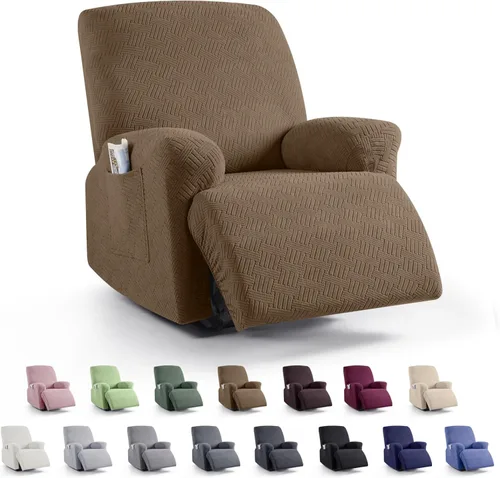 Miniatura 25 de KinCam Fundas para sillón reclinable, fundas elásticas para sillas reclinables, fundas para sofá reclinable de jacquard a rayas, protectores