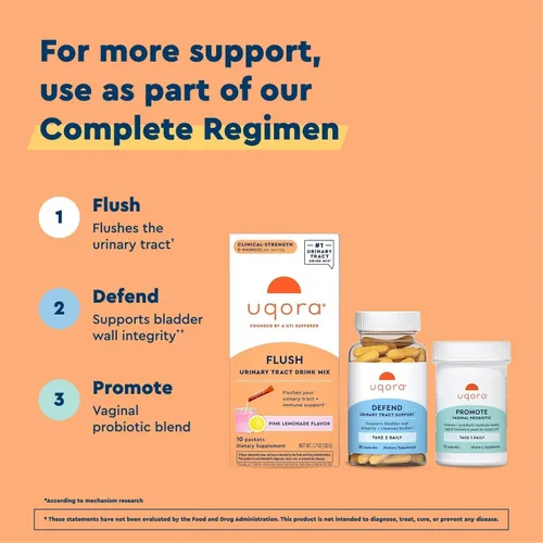 Miniatura 4 de Uqora Flush - Tracto urinario* con D-manosa, vitamina C, vitamina B6, potasio, magnesio y calcio - Sin gluten y vegano - Sabor a limonada rosa - 10