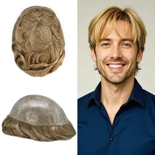 Miniatura 62 de Toupee para hombres Full Poly Mens Toupee Cabello humano Piezas para hombres Sistema de reemplazo de pelo para hombres Protesis Capilar Para Hombre