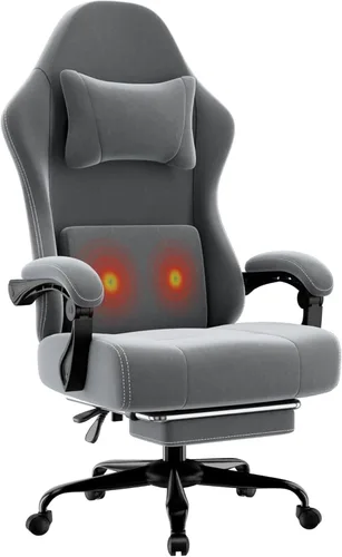 Miniatura 9 de Silla de juegos, silla de juego de tela con respaldo alto con cojín de resorte con bolsillos y reposapiés, silla de computadora de altura ajustable