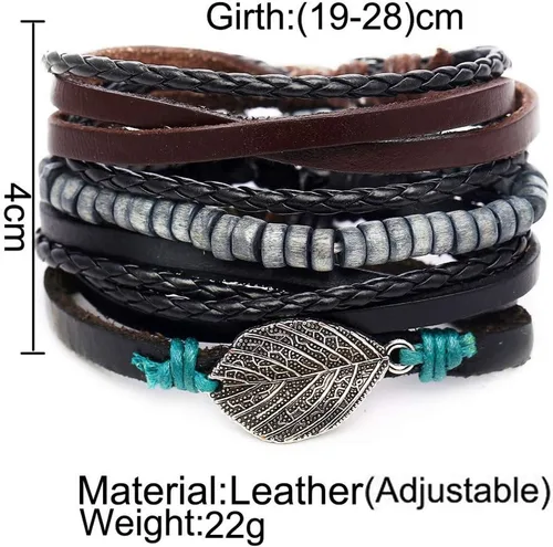 Miniatura 5 de Pulsera de cadena de muñeca con dije de moda para mujer, conjunto de pulseras de joyería punk para mujer, 4 piezas, pulseras de cuero multicapa