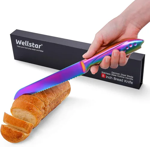 Miniatura 2 de WELLSTAR Cuchillo de pan de 8 pulgadas, cortador de pan dentado, hoja de acero inoxidable alemán ultra afilada y mango cómodo con revestimiento