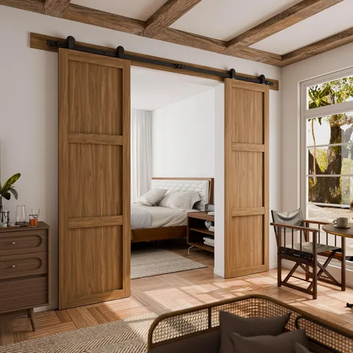 Miniatura 3 de CCJH Kit de herrajes para puerta corrediza de granero de 12 pies, resistente, suave y silenciosa, fácil de instalar, se adapta a paneles de puerta
