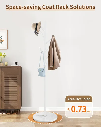 Miniatura 4 de ZIVIEV - Perchero moderno de metal independiente con base de mármol natural, perchero blanco con 8 ganchos y perchero para colgar abrigos