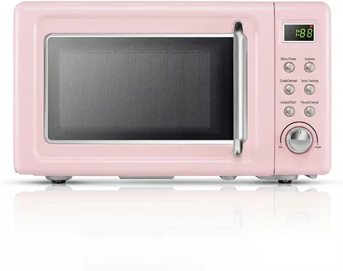 Miniatura 13 de Horno microondas retro para encimera, SIMOE 0.7 pies cúbicos, microondas pequeño con descongelación, 5 niveles de potencia, 8 configuraciones