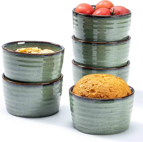 Miniatura 8 de Henten Home Juego de 6 moldes de cerámica de 8 onzas, moldes de porcelana para soufflé y crema Brulee, cuencos pequeños aptos para horno, esmalte