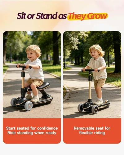 Miniatura 3 de 2-in-1 Toddler Scooter with Seat, First Scooter for Kids Ages 2–5, Sit-to-Stand Training Scooter, 3 Wheel Lean-to-Steer, Adjustable Handlebars