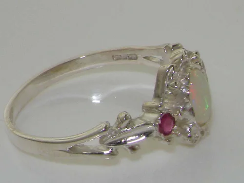 Miniatura 4 de Anillo de plata de ley 925 auténtica auténtica ópalo y rubí para mujer