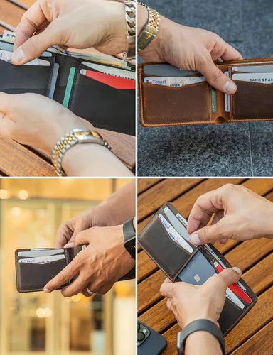 Miniatura 38 de Carteras de cuero genuino hechas a mano, tarjeteros minimalistas y fundas para pasaporte, regalo hecho a mano