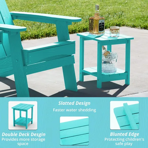 Miniatura 6 de LUE BONA - Mesa auxiliar de exterior Adirondack, mesa auxiliar de patio de 2 niveles Aruba Blue HDPS, mesa auxiliar resistente a la intemperie, mesa