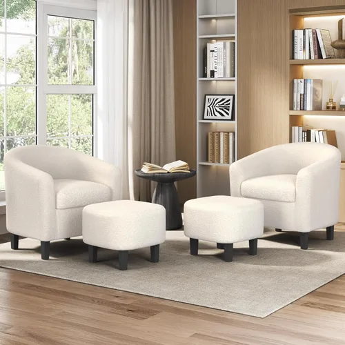 Miniatura 2 de Yaheetech Juego de 2 sillas tipo barril de pana, tapizadas, sillones redondos, sillas de espera con cojín suave para sala de estar, dormitorio, sala