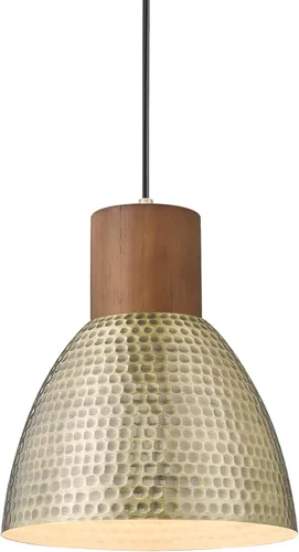 ELYONA Accesorio de Lámpara Colgante Vintage Martillada, Lámpara Colgante Pequeña de Metal de Latón Cepillado de 7", Lámpara Colgante de Madera