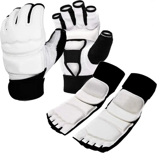 Miniatura 7 de Taekwondo Sparring Gear - Guantes protectores de manos y pies, color blanco, para boxeo, kickboxing, ajuste para adultos, hombres, mujeres y niños