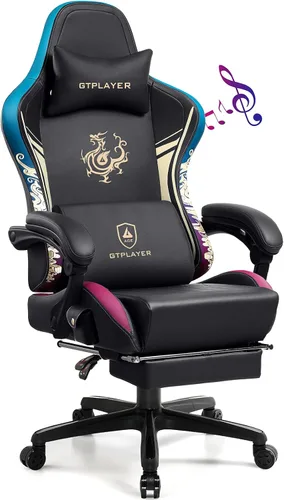 Miniatura 12 de GTPLAYER Silla de juegos con altavoces Bluetooth y reposapiés, silla de videojuegos de la serie Dragon, resistente, ergonómica, silla de oficina Azul
