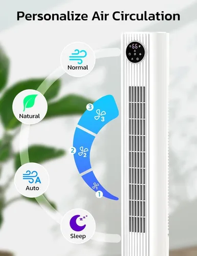 Miniatura 7 de ZAFRO Ventilador de torre para dormitorio, ventilador oscilante de 90° con 4 modos, 3 velocidades, velocidad de 25 pies/s, temporizador de 12 horas