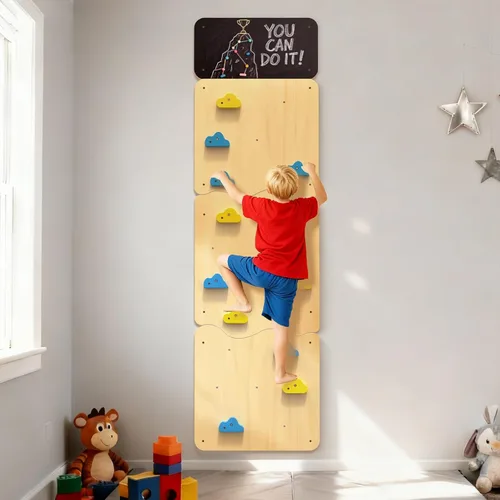 Pared de escalada de madera, paneles de pared de escalada para niños con 12 soportes de roca, juguete de escalada Montessori para sala de juegos y