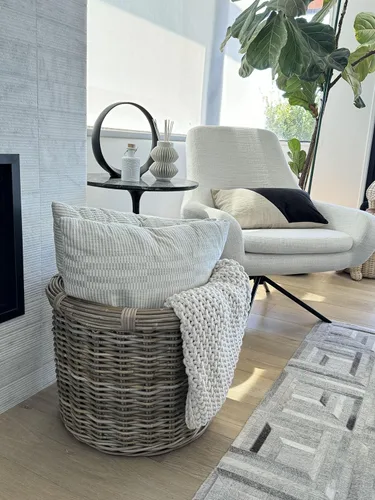 Miniatura 5 de KOUBOO Rattan Kobo - Cesta redonda para troncos y almacenamiento, gris-marrón