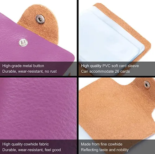 Miniatura 5 de YaJaMa Cartera para tarjetas de crédito, pequeña, de piel auténtica, 26 ranuras, para tarjetas, organizador para mujeres y hombres, Púrpura, Cartera