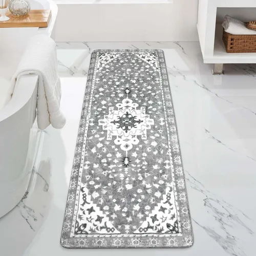 Miniatura 35 de Uphome Alfombra de baño vintage, azul, bohemio, antideslizante, oriental, suave, lavable a máquina, lindas alfombras de baño tribales florales