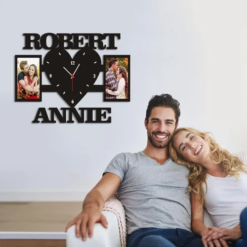 Miniatura 4 de Marco de fotos para parejas, reloj de pared personalizado con nombre de foto, sala de estar, dormitorio, collage para colgar en la pared, foto