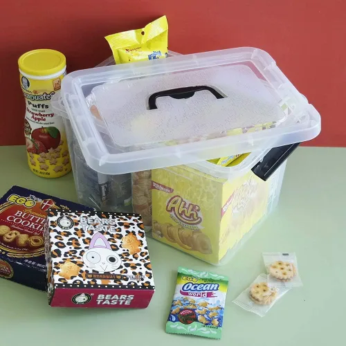 Miniatura 5 de Caja de plástico transparente de 10 L, contenedor de almacenamiento de plástico con tapas, paquete de 4 Clear Plastic Material, Snap Side Latches