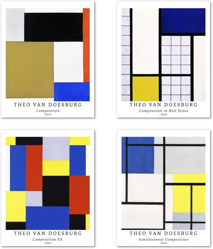 Miniatura 9 de Juego de 4 impresiones artísticas sin marco, arte giclée de 11 x 14 pulgadas, arte geométrico abstracto, decoración de oficina, estética colorida