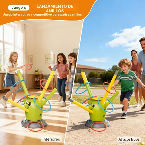 Miniatura 5 de Cactus 4 en 1 juguetes musicales saltarines, juego de lanzar anillos y lanzador de cohetes pisoteables para niños de 3 a 8 años, juguete deportivo