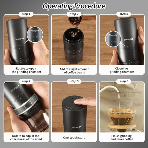 Miniatura 2 de Mongdio Molinillo de café eléctrico portátil con 38 ajustes ajustables, molinillo de café eléctrico con núcleo de acero inoxidable, para viajes