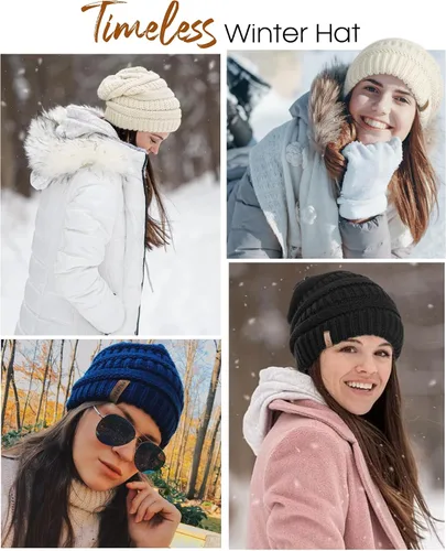 Miniatura 15 de FURTALK Gorros de invierno para mujer, con forro polar, gorro de punto holgado y cálido, gorro de esquí