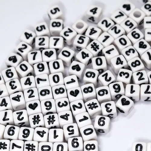 Miniatura 6 de Melius - 500 piezas de cuentas acrílicas con números para hacer joyas, collares DIY, llaveros, pulseras (6x6 mm cuadradas, blancas)